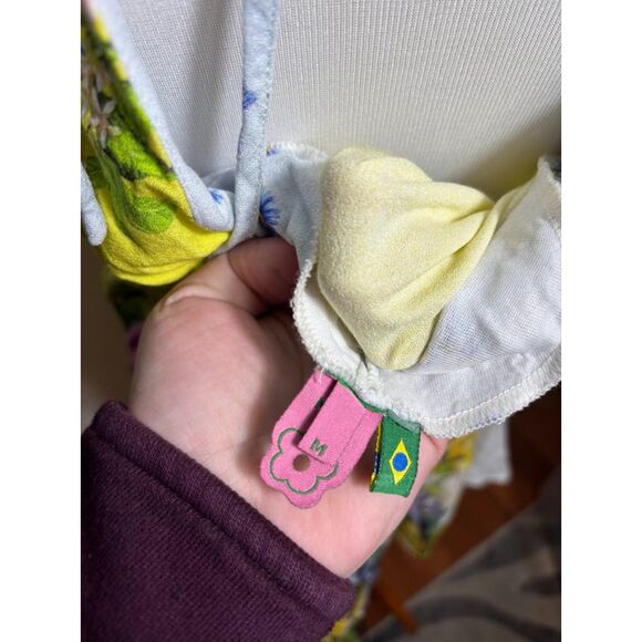 Farm Rio Mini Dress Floral Low Back Medium Yellow Maximalist Vacation Resort - Picture 5 of 5